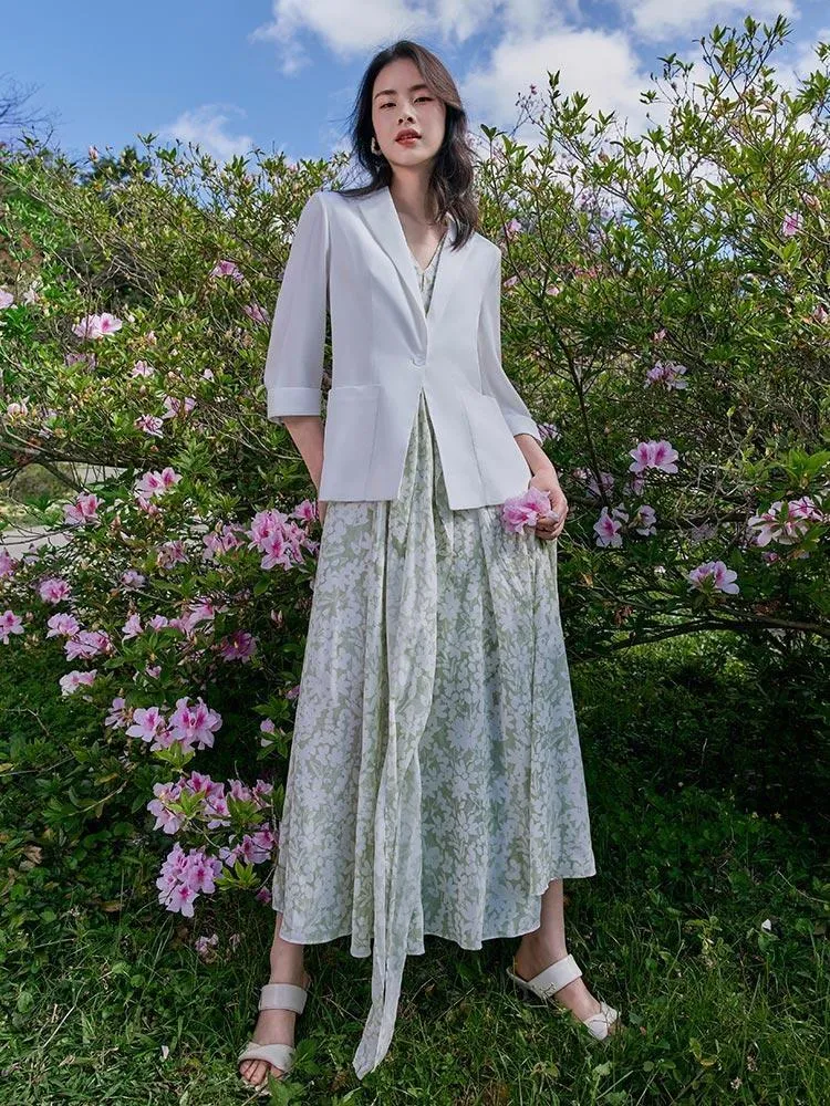 White Triacetate Three Quarter Sleeve Slim Women Blazer sold by Goelia product image thumbnail 3