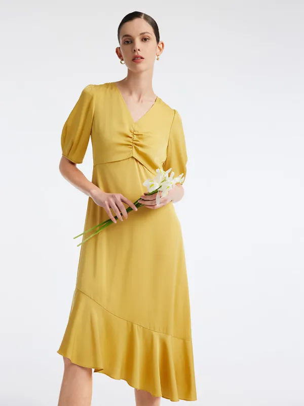 22 Momme Silk Puff Sleeve Midi Dress sold by Goelia