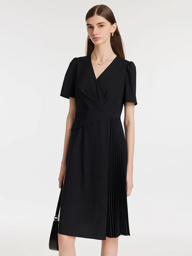 V-Neck Patchwork Pleated Women Mini Dress sold by Goelia