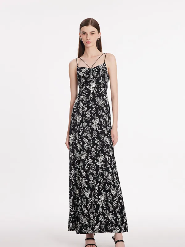 Camellia Print Spaghetti Strap Women Maxi Dress sold by Goelia