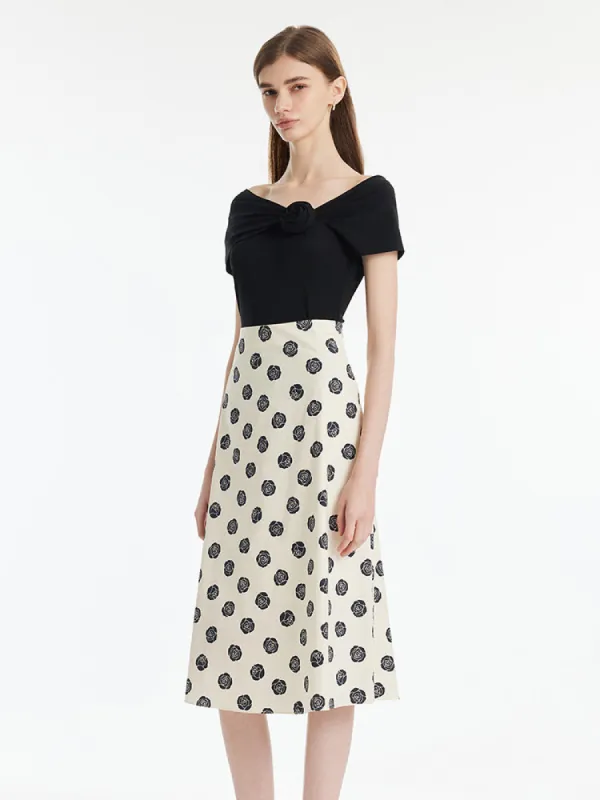 Off Shoulder 3D Rose Knotted Top And Half Skirt Two-Piece Set made by Goelia