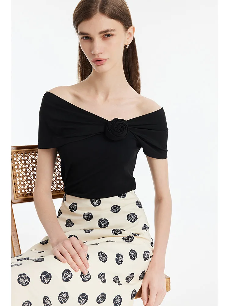Off Shoulder 3D Rose Knotted Top And Half Skirt Two-Piece Set sold by Goelia product image thumbnail 5