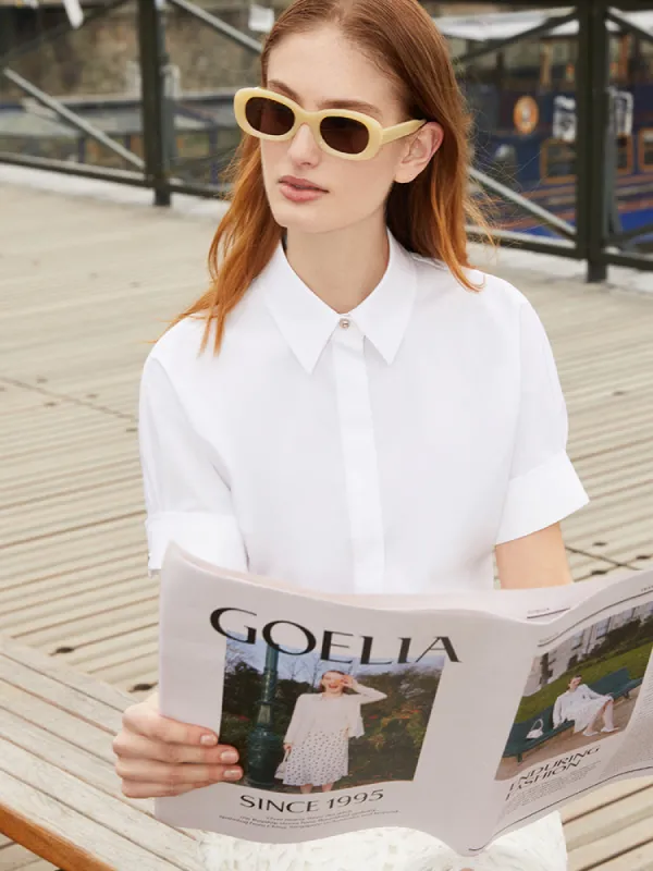 Short Sleeves Slim Gathered Waist Women Shirt sold by Goelia