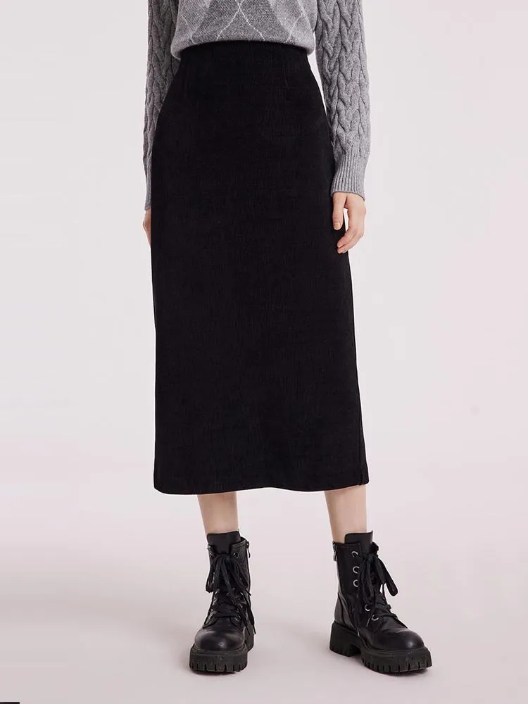 Black Straight Knitted Slit Women Skirt sold by Goelia