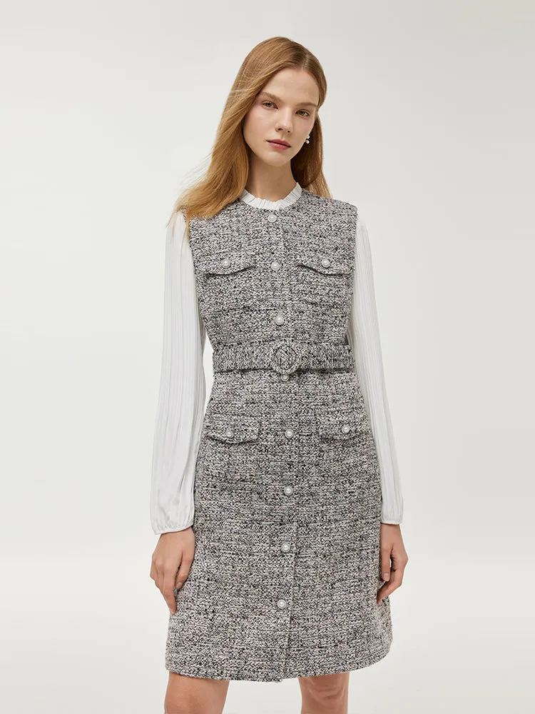 Wool Blend Lantern Sleeve Women Mini Dress With Belt sold by Goelia product image thumbnail 4