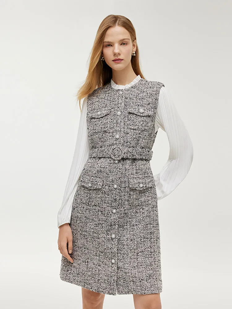 Wool Blend Lantern Sleeve Women Mini Dress With Belt sold by Goelia