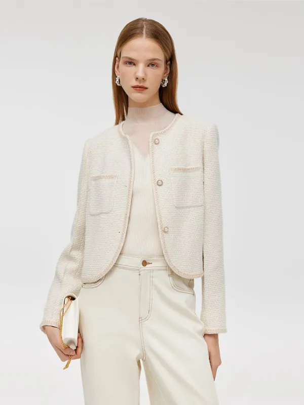 Tweed Boxy Women Crop Jacket sold by Goelia