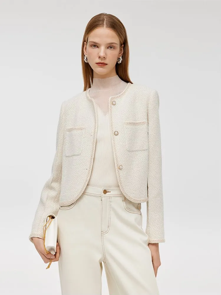 Tweed Boxy Women Crop Jacket sold by Goelia