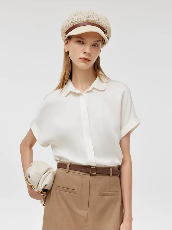 Mulberry Silk Lapel Women Shirt sold by Goelia