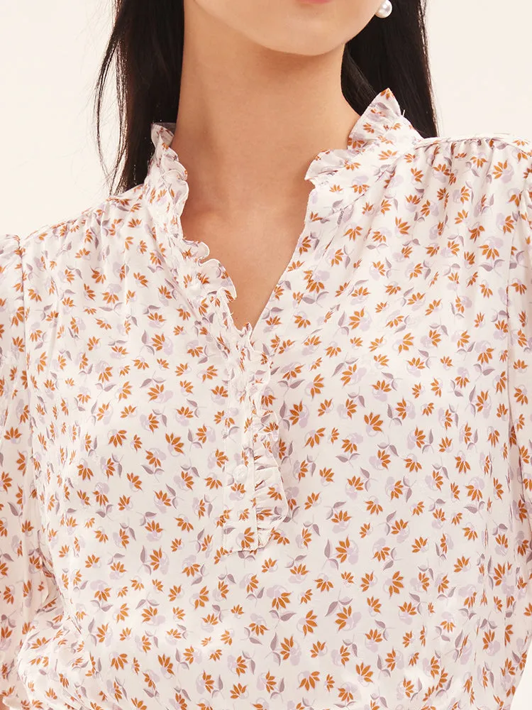 Ruffle Collar Print Gathered Waist Maxi Collared Dress sold by Goelia product image thumbnail 4