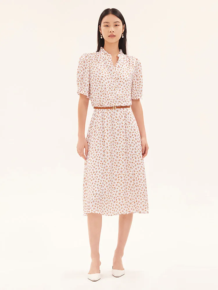 Ruffle Collar Print Gathered Waist Maxi Collared Dress sold by Goelia product image thumbnail 2