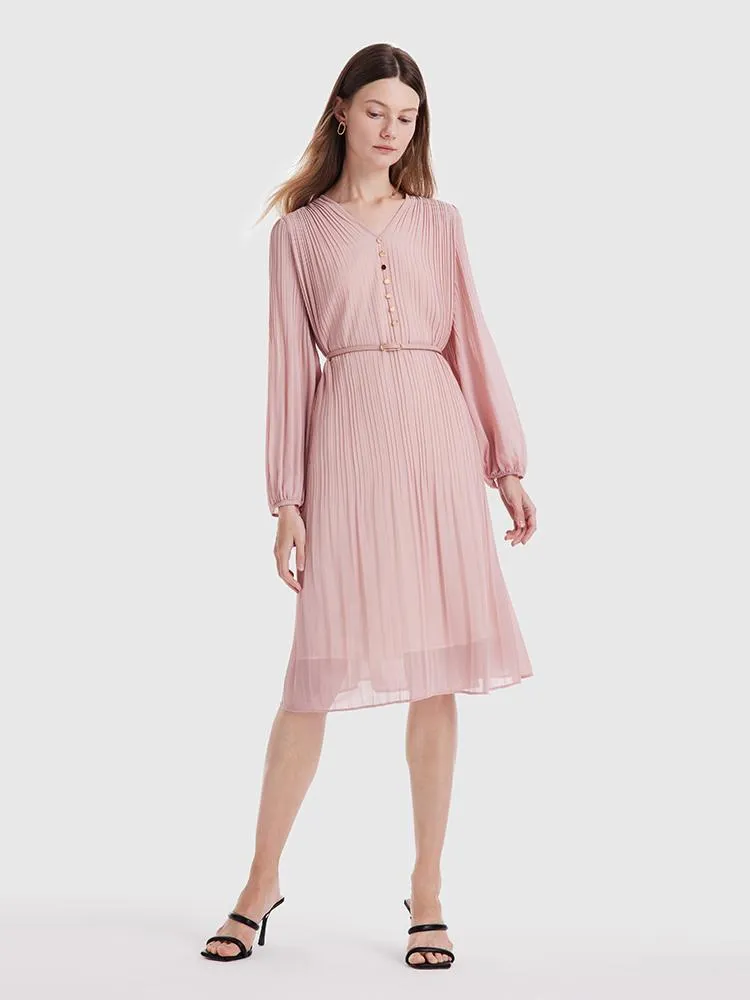 Pink Ruched Midi Dress With Belt sold by Goelia product image thumbnail 2