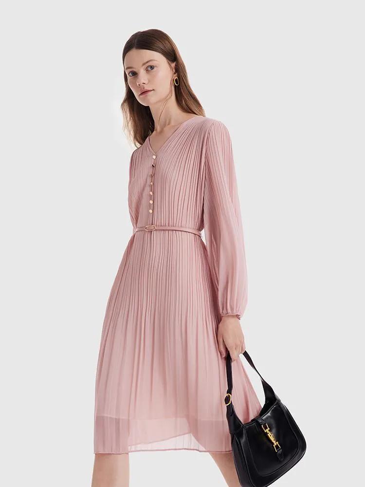 Pink Ruched Midi Dress With Belt sold by Goelia product image thumbnail 5