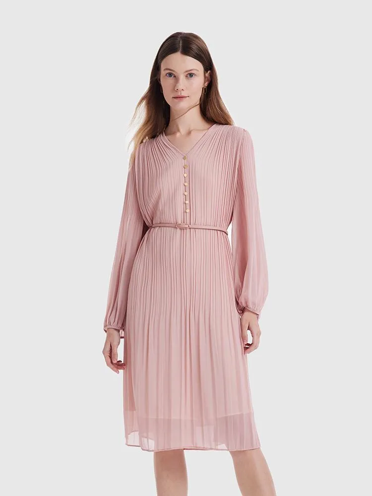 Pink Ruched Midi Dress With Belt sold by Goelia product image thumbnail 3