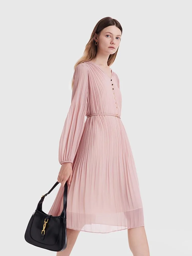 Pink Ruched Midi Dress With Belt sold by Goelia product image thumbnail 4