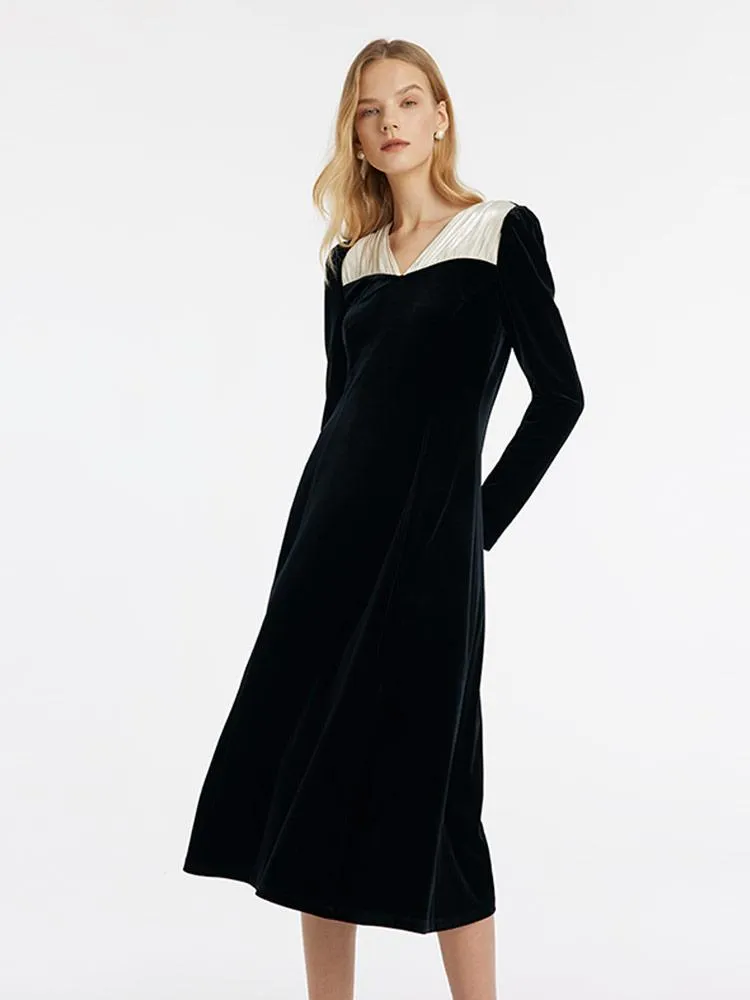V-Neck Slim Velvet Women Midi Dress With Bowknot sold by Goelia product image thumbnail 4