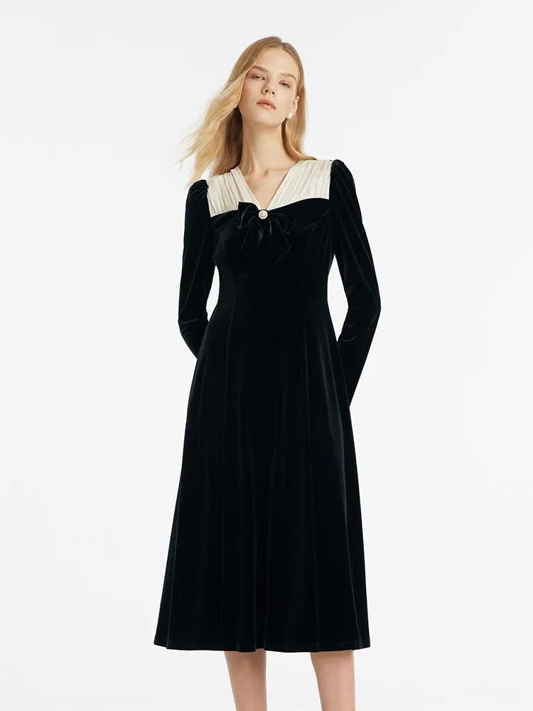 V-Neck Slim Velvet Women Midi Dress With Bowknot sold by Goelia product image thumbnail 3