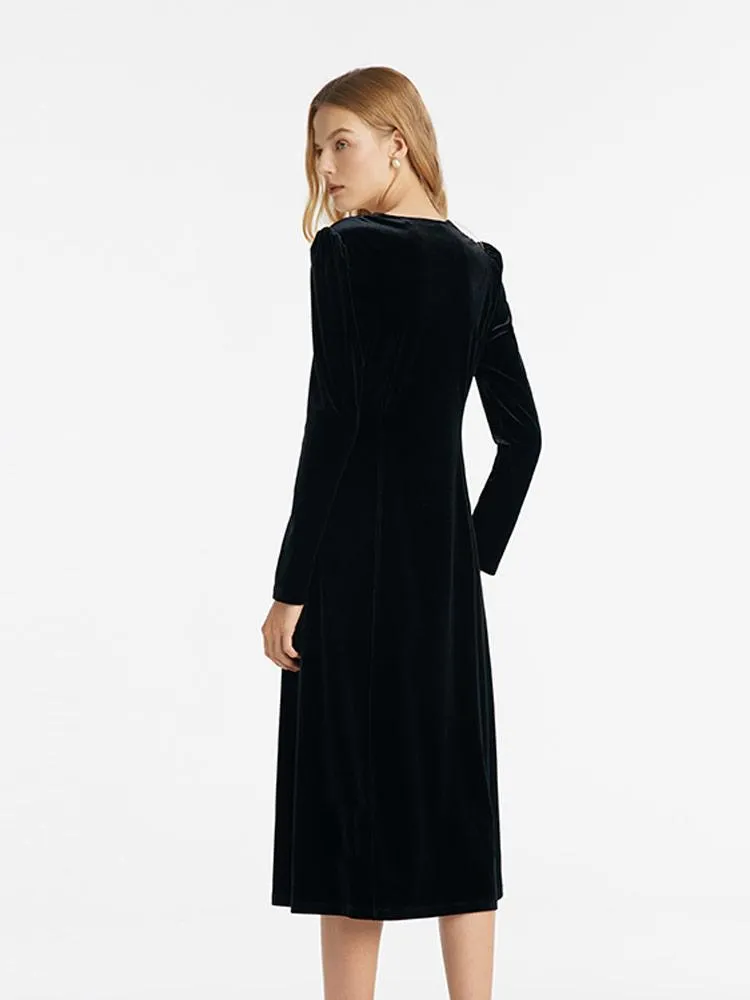V-Neck Slim Velvet Women Midi Dress With Bowknot sold by Goelia product image thumbnail 5