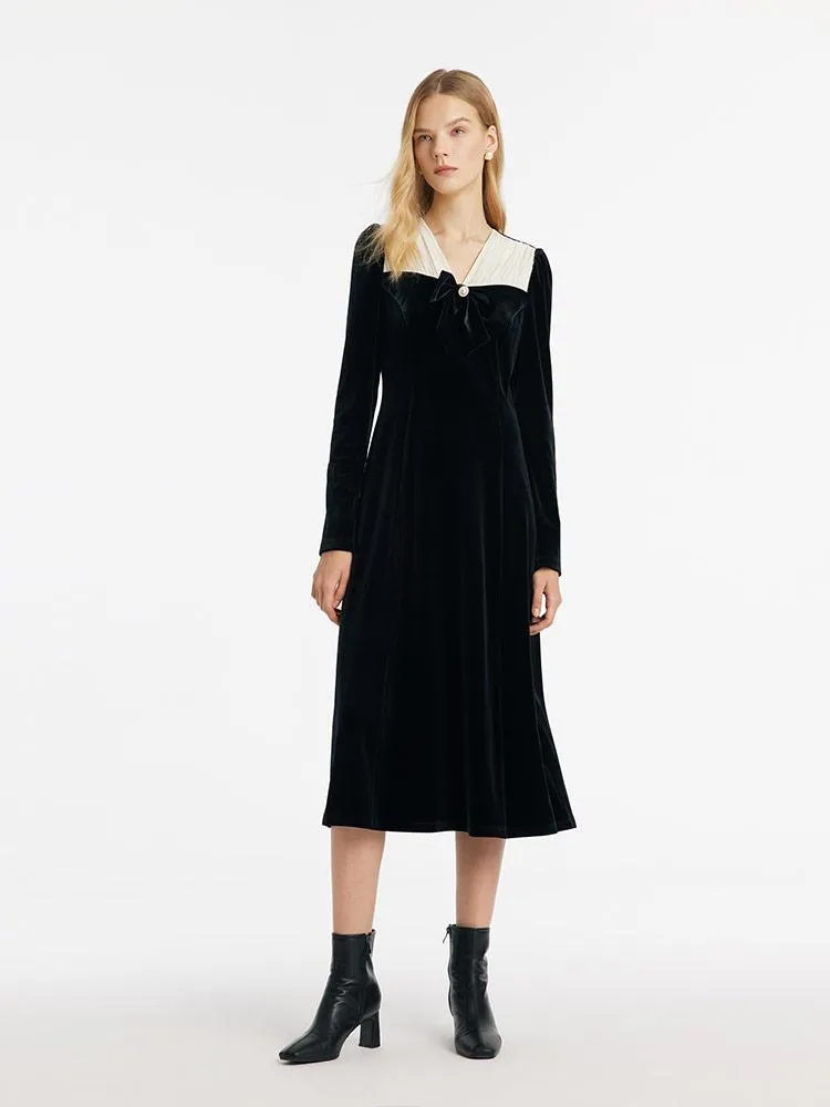 V-Neck Slim Velvet Women Midi Dress With Bowknot sold by Goelia product image thumbnail 2