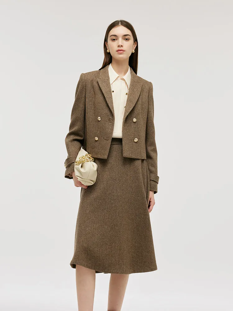 Washable Wool Crop Jacket And A-Line Skirt Two-Piece Set sold by Goelia product image thumbnail 3