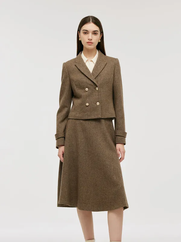 Washable Wool Crop Jacket And A-Line Skirt Two-Piece Set sold by Goelia