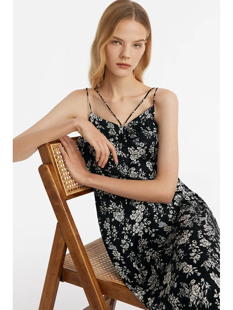 Camellia Print Spaghetti Strap Women Midi Dress sold by Goelia