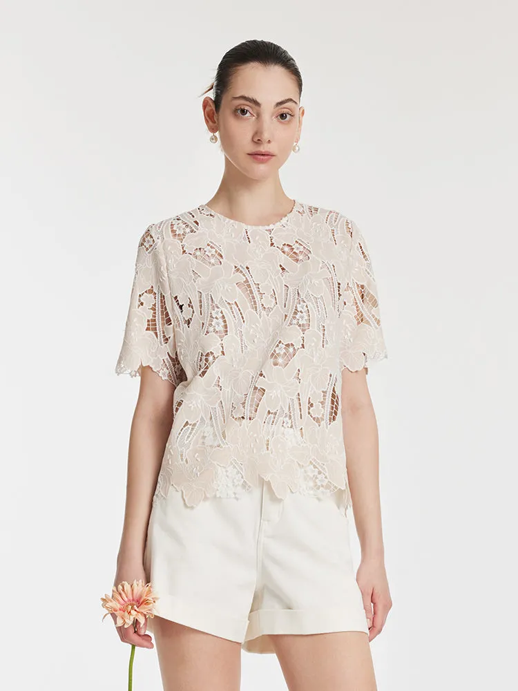 Lace Floral-Shaped Openwork Women Blouse With Bottomed Camisole sold by Goelia product image thumbnail 3
