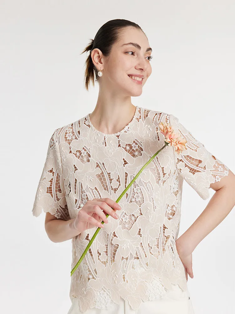 Lace Floral-Shaped Openwork Women Blouse With Bottomed Camisole sold by Goelia product image thumbnail 5