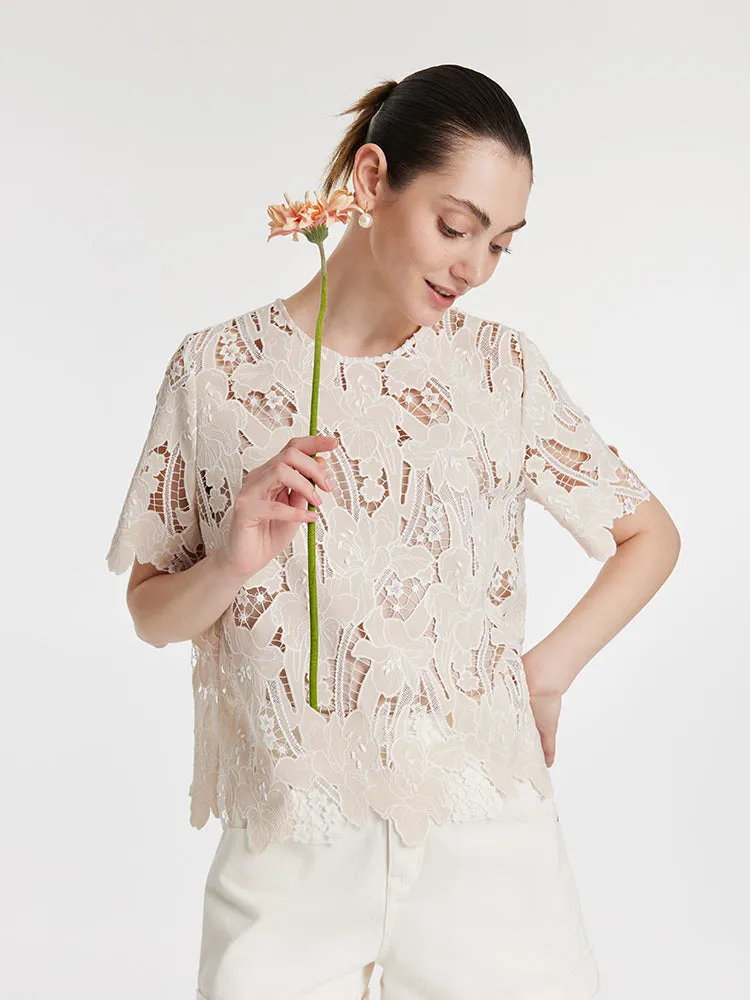 Lace Floral-Shaped Openwork Women Blouse With Bottomed Camisole sold by Goelia product image thumbnail 4