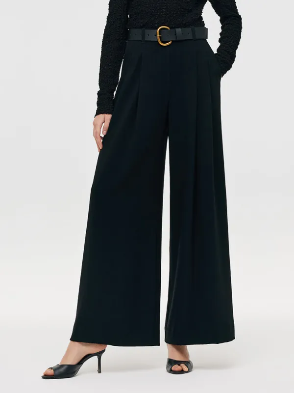 Triacetate Wide Leg Women Pants With Leather Belt sold by Goelia