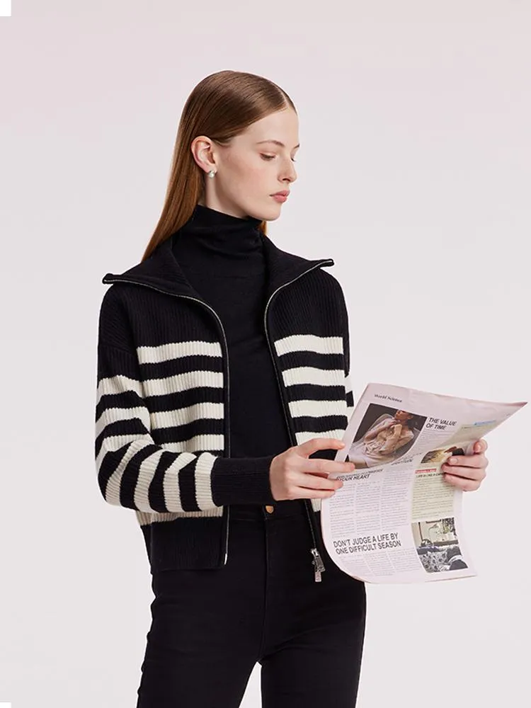 Woolen Knitted Stripe Women Cardigan sold by Goelia product image thumbnail 3