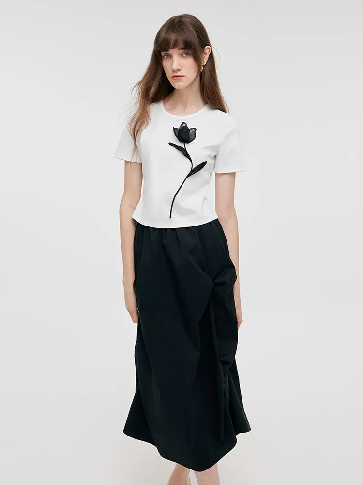3D Rose T-Shirt And Ruched Skirt Two-Piece Set sold by Goelia