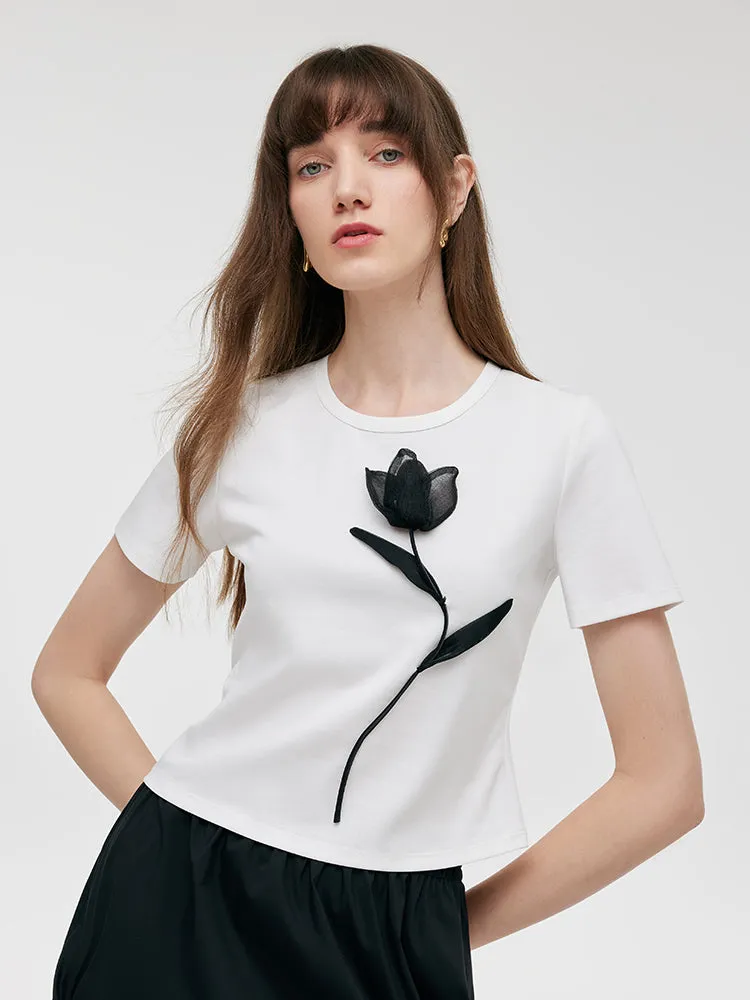 3D Rose T-Shirt And Ruched Skirt Two-Piece Set sold by Goelia product image thumbnail 5