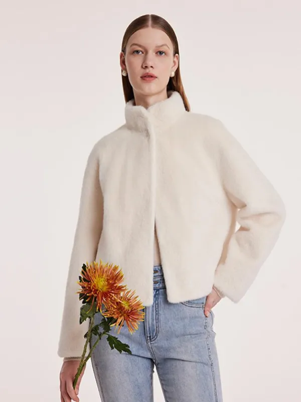 Eco-friendly Fur Stand Collar Short Women Coat sold by Goelia