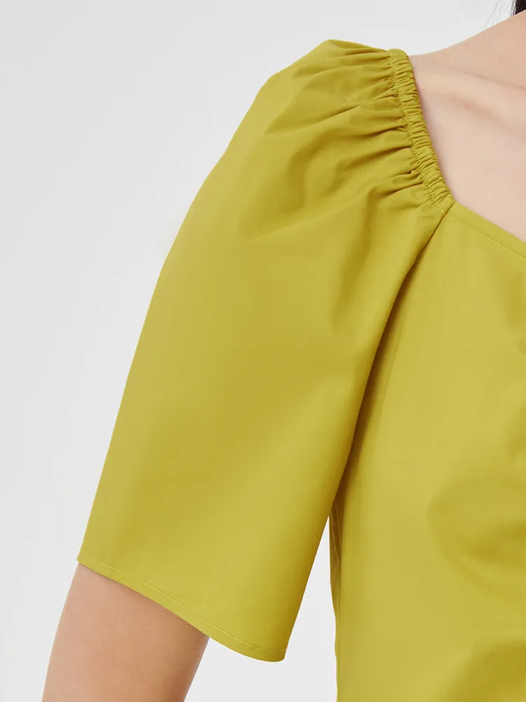 Puff Sleeve Gathered Pleated Midi Dress sold by Goelia product image thumbnail 4