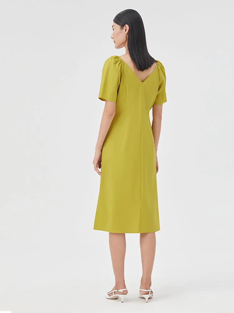 Puff Sleeve Gathered Pleated Midi Dress sold by Goelia product image thumbnail 3