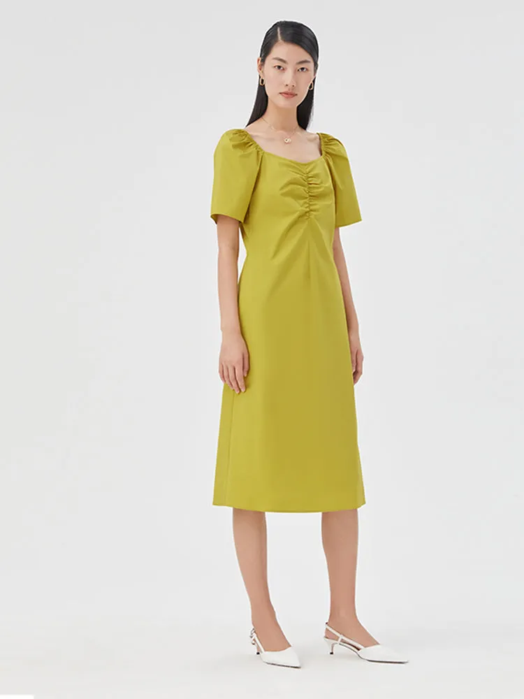Puff Sleeve Gathered Pleated Midi Dress sold by Goelia product image thumbnail 2