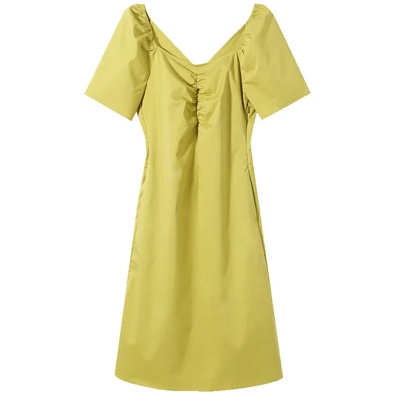 Puff Sleeve Gathered Pleated Midi Dress sold by Goelia product image thumbnail 5
