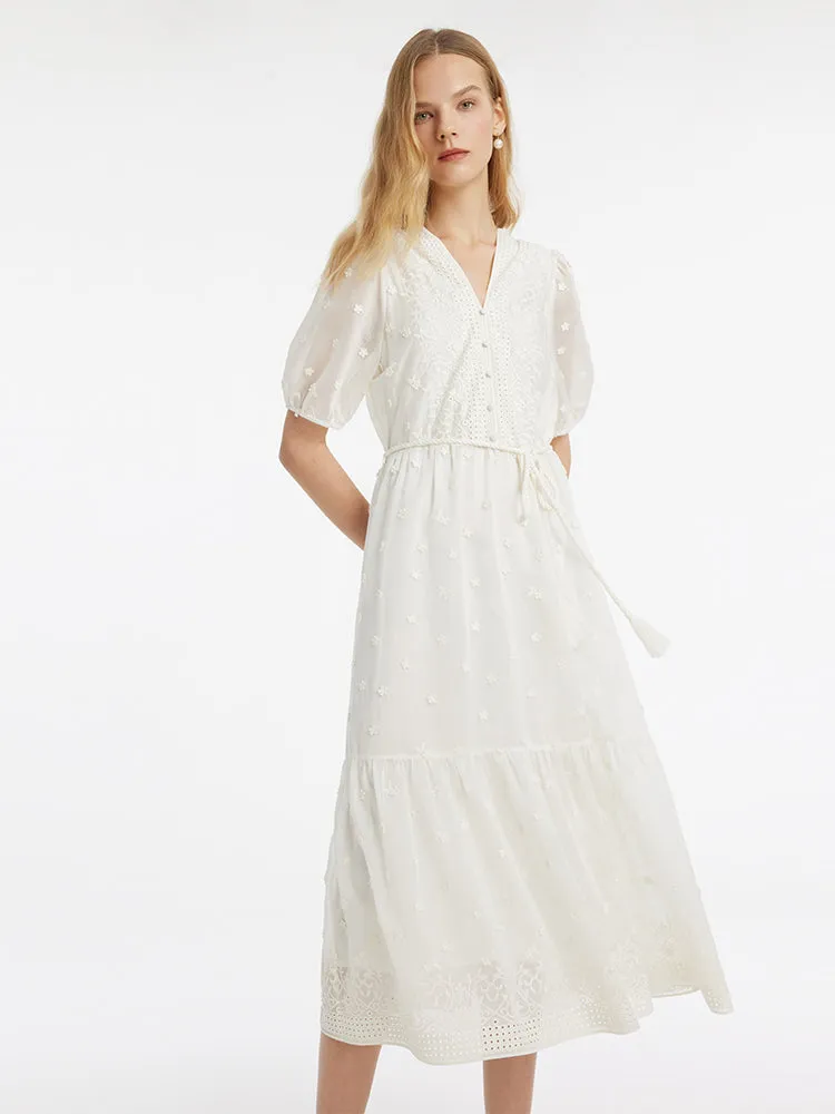 Tencel V-Neck Embroidered Women Maxi Dress With Belt sold by Goelia product image thumbnail 3