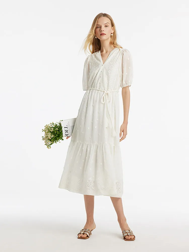 Tencel V-Neck Embroidered Women Maxi Dress With Belt sold by Goelia product image thumbnail 2