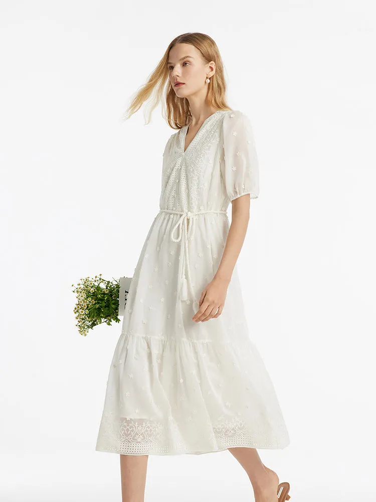 Tencel V-Neck Embroidered Women Maxi Dress With Belt sold by Goelia product image thumbnail 4