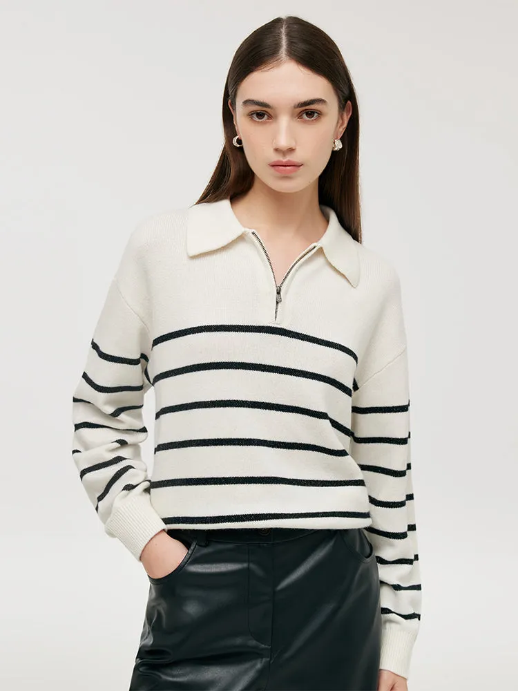 Wool Black And White Stripe Women Sweater sold by Goelia