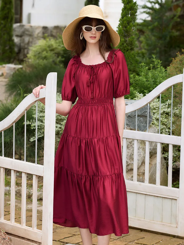 Tencel Ruffle Tiered Women Maxi Dress sold by Goelia