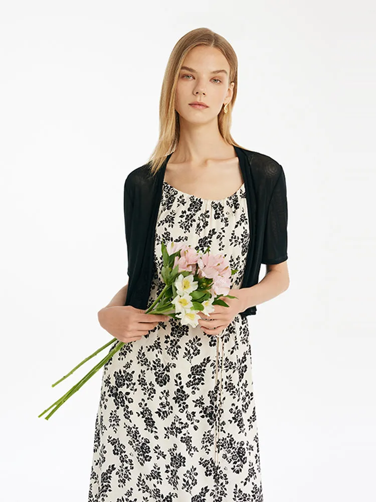 Camellia Print Spaghetti Strap Dress And Knitted Cardigan Two-Piece Set With Belt sold by Goelia product image thumbnail 5