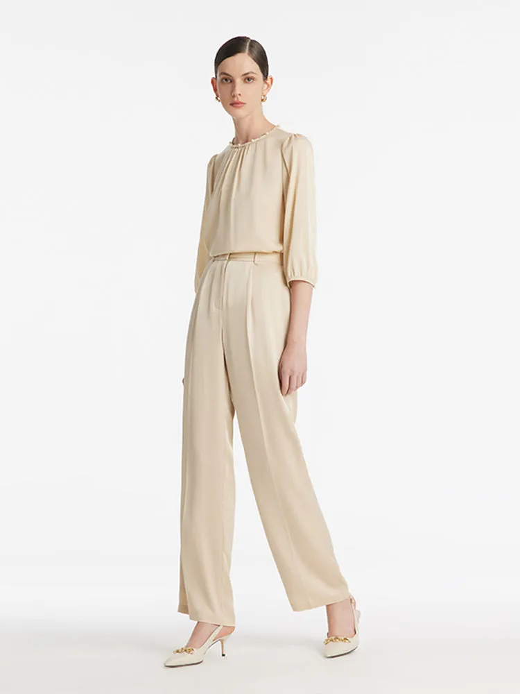 19 Momme Mulberry Silk Pearl Round Neck Ruched Women Blouse sold by Goelia product image thumbnail 2