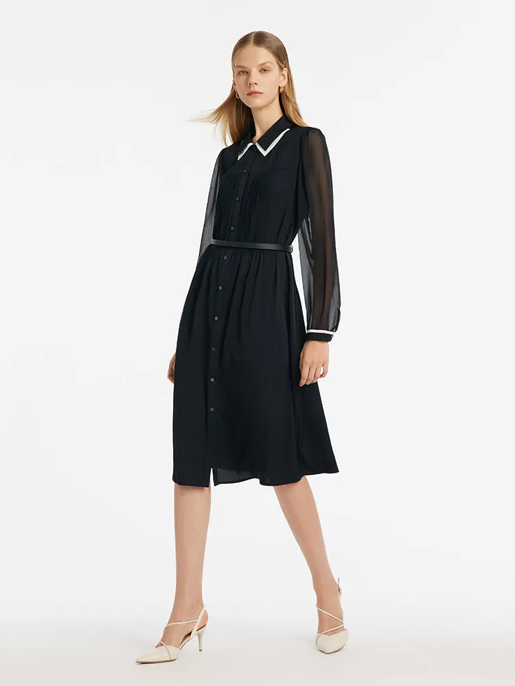 22 Momme Mulberry Silk Contrast Trim Women Midi Dress With Belt sold by Goelia product image thumbnail 3