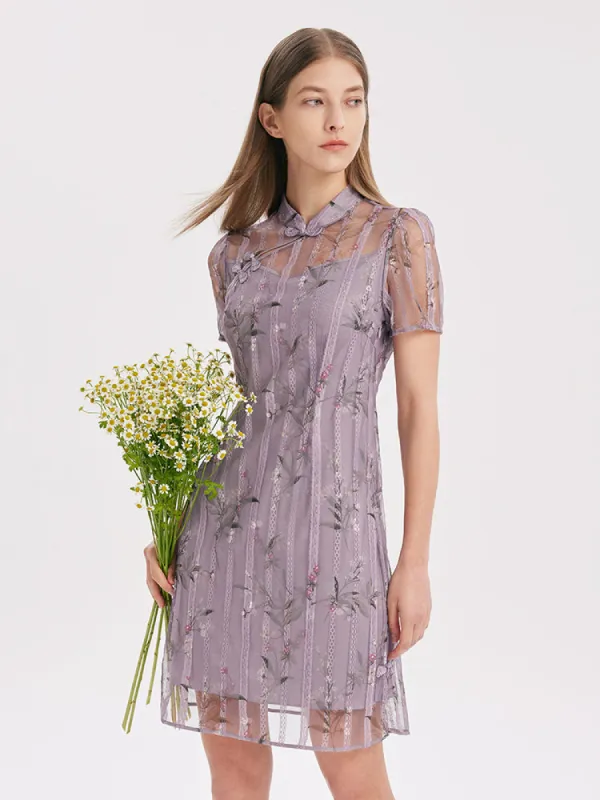 Double-Layer Cheongsam Qipao Mini Dress sold by Goelia