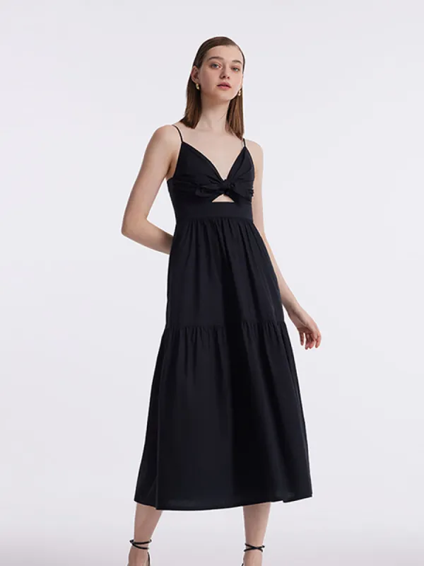Cut-out Spaghetti Strap Bowknot Tied Maxi Dress sold by Goelia