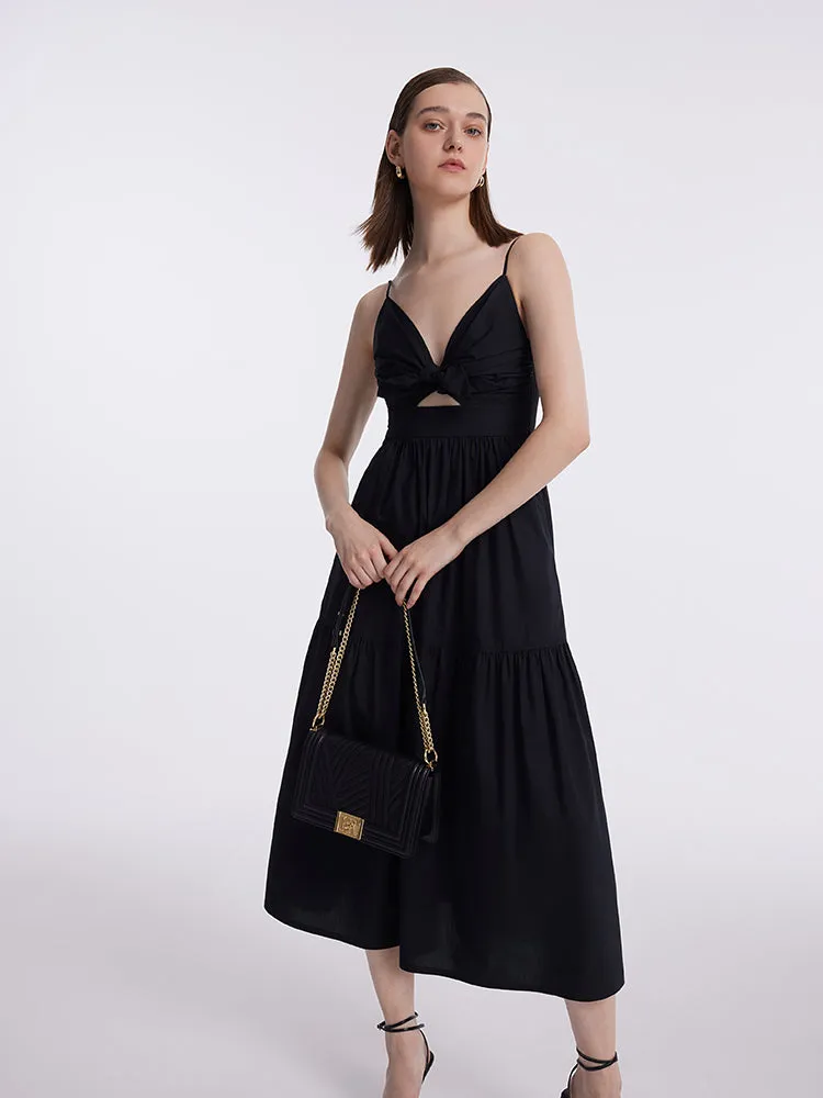 Cut-out Spaghetti Strap Bowknot Tied Maxi Dress sold by Goelia product image thumbnail 3