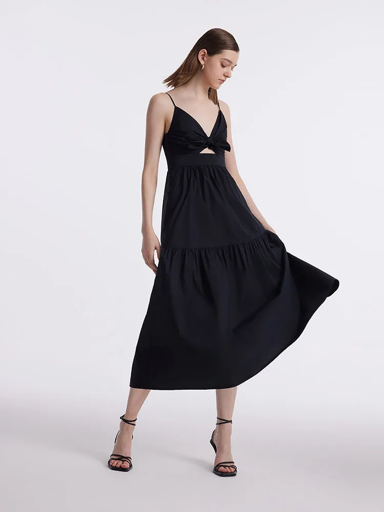 Cut-out Spaghetti Strap Bowknot Tied Maxi Dress sold by Goelia product image thumbnail 2